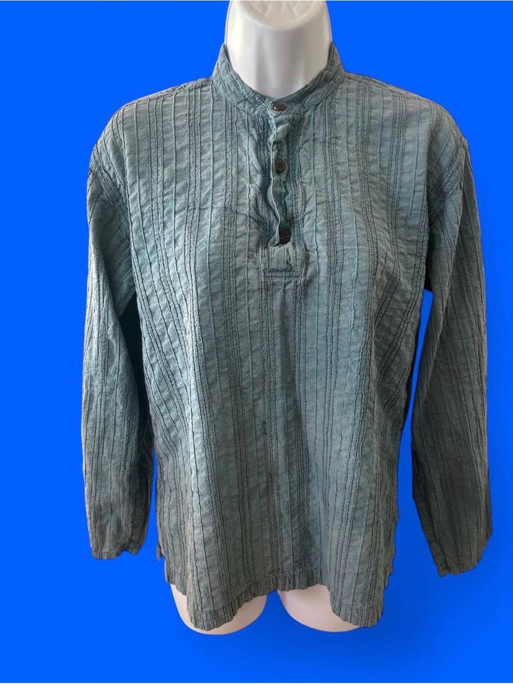 Vintage 1970’s/80’s Indian cotton long sleeve tunic shirt in dusty blue.Fabindia